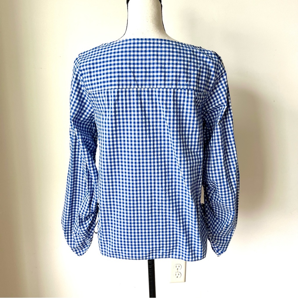 GAP Lightweight Preppy Cotton Gingham Ruched Sleeve Blouse—SZ. Small - Picture 6 of 12
